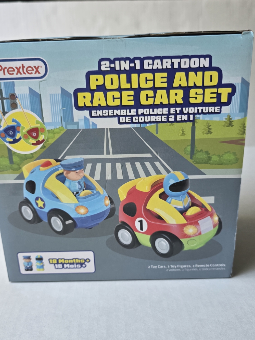 Prextex 2-in-1 Cartoon Police and Race Car Set - Blue & Red
